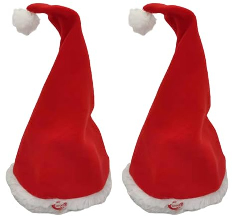 UNTERING Elektrische singende Weihnachtsmannmütze, interaktives Bewegungsdesign, Festival, PP-Baumwolle, Urlaubsdekorationen für Kinder und Erwachsene, elektrische Weihnachtsmütze mit Musik, 2 Stück