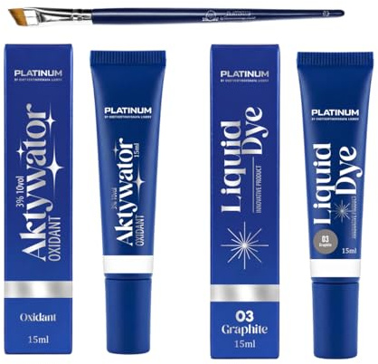 PLATINUM Augenbrauenfarbe 03 Graphite Set – Brow Färbeset mit 3% Entwickler, Pinsel und Mischschale – Eyebrow Dye Kit für langanhaltende, natürlich definierte Augenbrauen