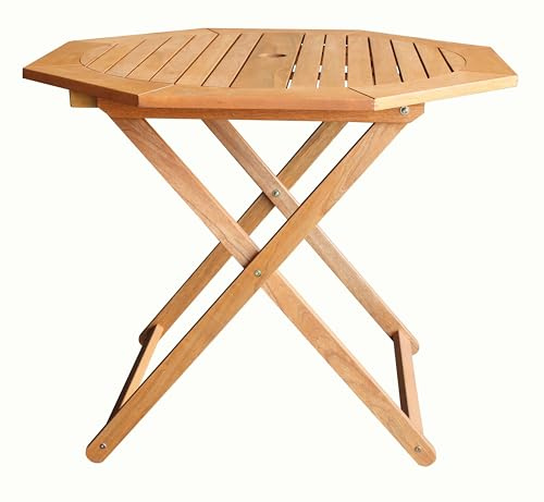 AVANTI TRENDSTORE - Biccari - Tavolo ottagonale e pieghevole da giardino o balcone con foto per ombrellone, in legno massiccio.