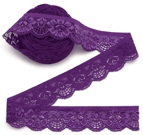 Jamsinmu Spitzenband Dekoband Spitze Zierband Spitzenstoff zum Nähen von Handwerksfeiern Dekor Kleidung, Purple 500, 10 Yards