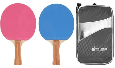MAPHRWZ Juego de Palas de Tenis de Mesa, Superficie de Goma Premium, Mango de Madera cómodo, para Jugar en Interiores y Exteriores, Raquetas Rosas y Azules con Estuche para Todos