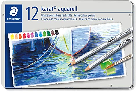 Staedtler 125 M12 - karat aquarell Farbstift, wasservermalbar, 12 Stück Etui