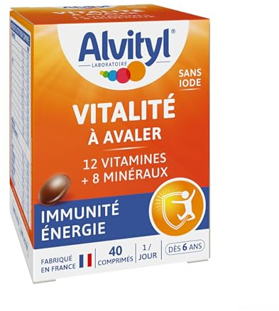 Alvityl - Comprimés Vitalité - 12 vitamines et 8 minéraux - Dès 6 ans, goût chocolat - 40 comprimés