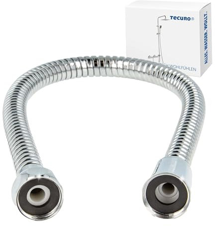 tecuro Metall Agraff Brauseschlauch 0,75 m, doppelt gewickelt, hochglanzverchromt, Innenschlauch geprüft nach KTW-A und DVGW W-270, inkl. 2 Dichtungen
