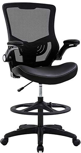 BestOffice Drafting Chair Ergonomic Tall Office Chair Standing Desk Chair with Flip Up Arms Foot Rest Back Support Adjustable Height Mesh Drafting Stool, Black