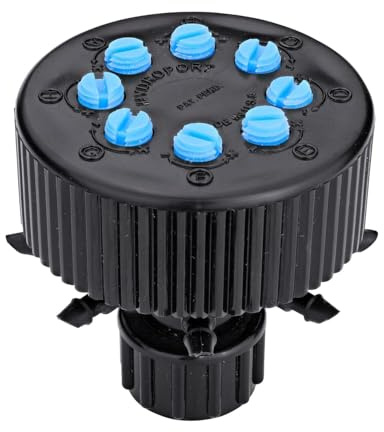 Raindrip 13800UB, Hydro-Port Adjustable Eight-Outlet Bubbler, Drip Irrigation Emitters for Drip Irrigation Gardening Systems, up to 30 GPH Per Outlet, 1/2-Inch FPT Inlet, Black/Blue