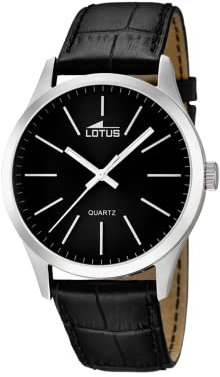 LOTUS Reloj Hombre Analógico de Cuero Negro - Movimiento de Cuarzo - Cristal Mineral de Alta Resistencia - Resistente al Agua 5 ATM Clásico 15961/3 Minimalist