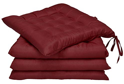 Beautissu 4er Set Stuhlkissen mit Bändern Indoor & Outdoor Auflagen Stühle | 40x40 in Dunkelrot mit 5cm Polsterung Sitzkissen Gartenmöbel Sitzauflage waschbar Gartenstuhl Polster Lea