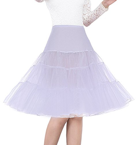 Shimaly® Women's 50s Vintage Petticoat 26 Crinoline Rockabilly Tutu Skirt (S-M, White)