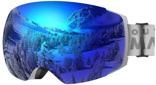 OutdoorMaster Skidglasögon PRO – ramlösa, utbytbara linser, 100 % UV400-skydd, skidåkning, snowboard, glasögon för män och kvinnor och ungdomar Grå Grå