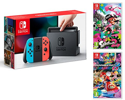Nintendo Switch console Rouge/Bleu Néon 32Go + Mario Kart 8 Deluxe + Splatoon 2