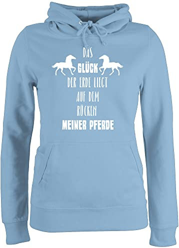 Pullover Damen Hoodie Frauen - Pferde - Das Glück der Erde - XXL - Hellblau - reitpulli reitoberteil pferdeliebhaber pulli pferdepulloverdamen sprüche pferd huddy reithoodies reiten hoodies