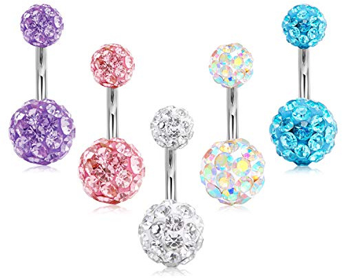Crdifu Bauchnabelpiercing mit Stein 14G 12mm 14mm 8mm 6mm 10mm Edelstahl Silber Piercing Bauchnabel 1,6mm 14 Gauge Bauchpiercing Bunt