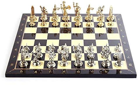 GiftHome Historische Rom-Figuren aus Metall für Erwachsene, handgefertigte Stücke und Walnuss-gemustertes Holz-Schachbrett, Kıng 7,1 cm