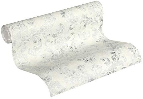 Baroque Wallpaper Neue Bude 2.0 Ed. II Non-Woven Wallpaper 10.05 m x 0.53 m Grey Silver White Made in Germany by Livingwalls 374134 37413-4