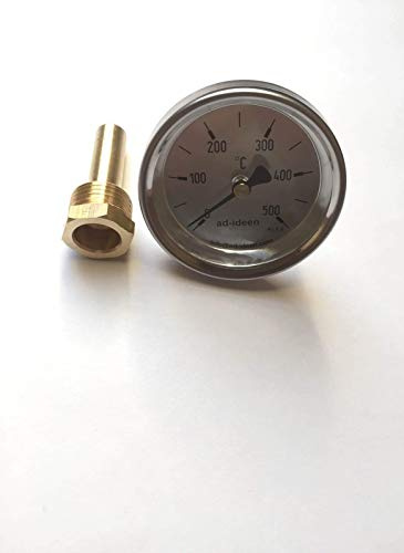 ad-ideen 500°C Thermometer Ofenthermometer Holzbackofen Türthermometer Holzbackofen 45 mm