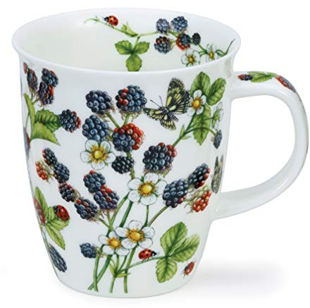 Dunoon Tasse en porcelaine fine en forme de Nevis, fabriquée en Angleterre, passe au lave-vaisselle et au micro-ondes – Fruits sauvages (mûre)