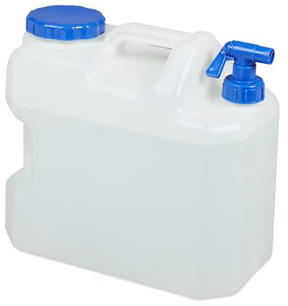 Relaxdays Bidón de Agua con Grifo, Tapa de Rosca, Garrafa XL, Camping, 18L, Sin BPA, 1 Ud., Blanco