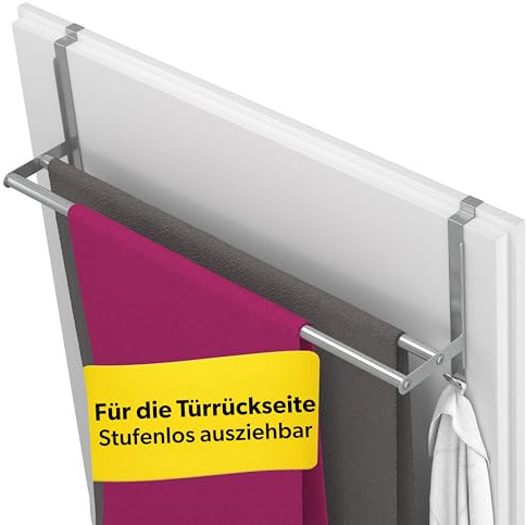 Handtuchstange Rückseite, Handtuchhalter ohne Bohren, Edelstahl | Doppelte Handtuchstange, bis 5 kg, inkl. Kratzschutz, für Bad, WC und Küche, auch als Geschirrtuchhalter, bis 20mm Falzbreite