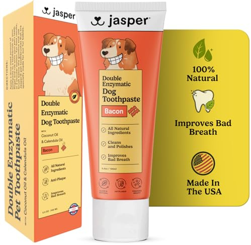 Jasper Dog Toothpaste Double Enzymatic - Plaque Remover for Teeth, Whitens Teeth, Improves Bad Breath Natural Pet Toothpaste, Bacon Flavor 3.5oz
