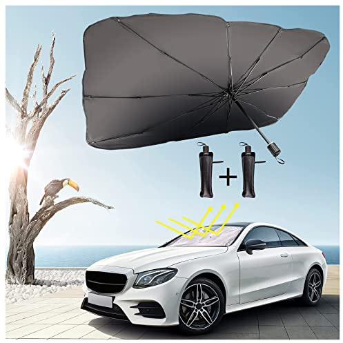 Car Sun Shade Windshield, 2 Pack Brella Shield Car Sunshades Icnice Heat UV Reflecting Car Umbrella Interior Protector Automotive Sun Protection Foldable Front Shade M&L Size Fit Most Vehicles