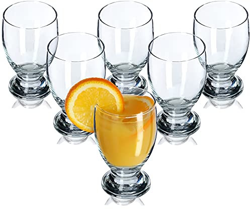 KADAX Juego de 6 vasos de agua, juego de vasos decorativos, vasos transparentes con tallo, vasos de zumo con paredes gruesas, vasos para agua, limonada (250 ml, Marie)