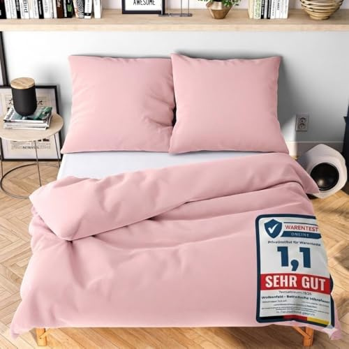 Wolkenfeld Bettwäsche 200x200 cm 3teilig – Rosa - kuschlig weich & bügelfrei – ÖKO-TEX Zertifiziert – Mikrofaser Bettwäsche-Sets 1x Bettbezug 200 x 200 + 2X Kissenbezug 80x80