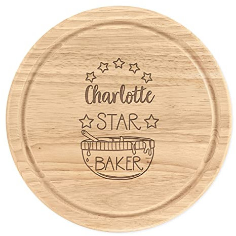 Personalisiert Holz Zerkleinern Käsebrett Rund 25cm Personalisiert Name Stern Bäcker