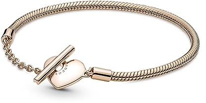 Pandora Moments Snake chain 14k rose gold-plated T-bar heart bracelet, 18