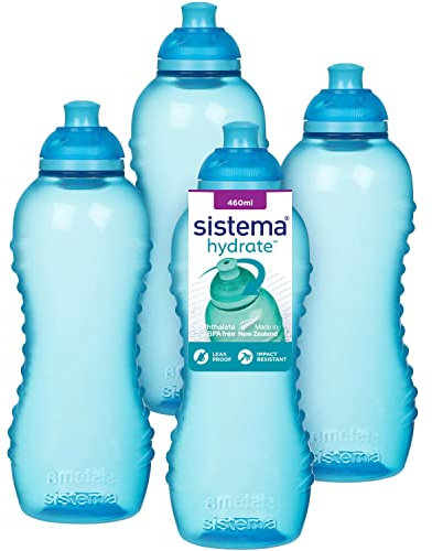 Sistema Squeeze Twist 'n' Sip Sports Water Bottles | 460 ml | Leakproof Kids Water Bottles | BPA-Free | Blue | 4 Count