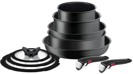 Tefal Ingenio Ultimate 10-teiliges Topf und Pfannenset abnehmbarer Griff, stapelbar, platzparend, Pfannenset Induktion mit Titanium 3X Antihaftversiegelung, einfach Handhabung und Reinigung, L76491