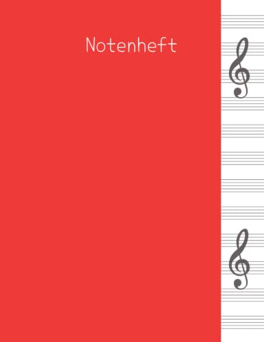 Notenheft A4: 108 Blanko Nummerierte Seiten - 12 Notensysteme pro Seite - Musikheft mit Notenlinien, Notenzeilen - Notenheft Musik Schule | Rot