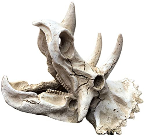 PATKAW Dino Triceratops Harz Schädel Ornament Dekoration Aquarium Terrarium Desktop Statue Brown Realistisch