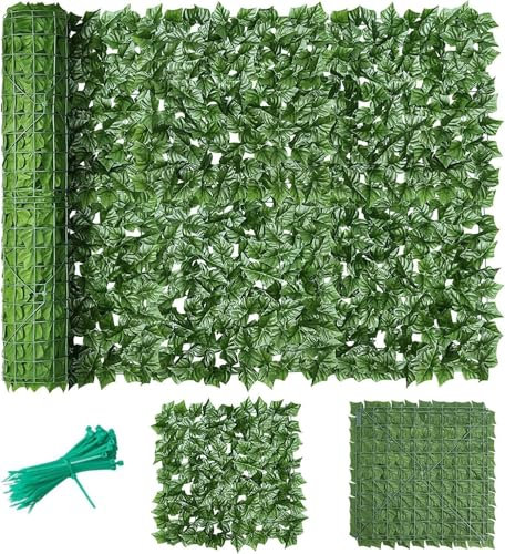 Artificial Ivy Privacy Fence Panel 3m x 1m, UV Resistant Garden Screening Hedge Roll with Realistic Faux Vine Leaves for Outdoor Walls, Fences & Balconies(Includes 50 Free Green Cable Ties)
