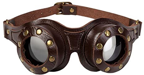 LINGJIONG Steampunk-Brille – Antiker Piloten-Stil Motorradbrille PU-Leder – Motorradbrille Pilot Cosplay Prop Bike Motorcross Pilot Goggle