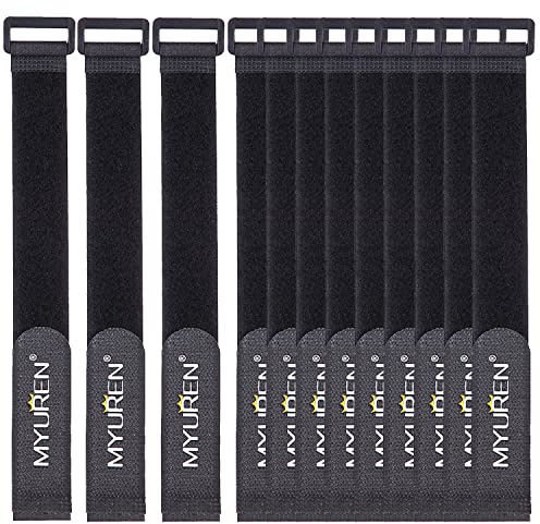12 Stück wiederverwendbare KlettKabelbinder, 2.5cm x 61cm Klettverschluss Kabelbinder für Kabelorganizer Kabelmanagement, Schwarz