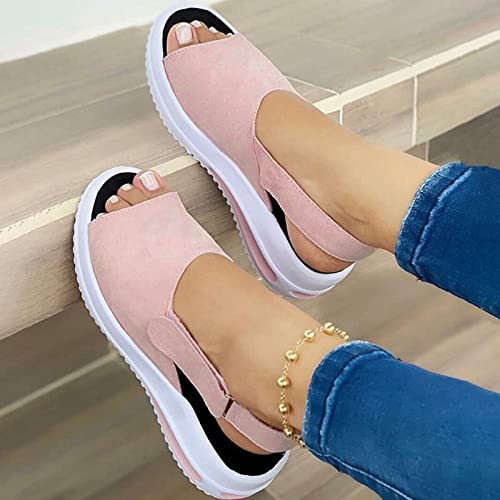 Sandals Women Dressy Summer,Womens Closed Toe Sandals,Comfortable Wedges Sandals Outdoor Walking Roman Shoes Flat Sandals,Wedge Espadrilles Casual Ankle Strap Platform Sandals Beach Travel