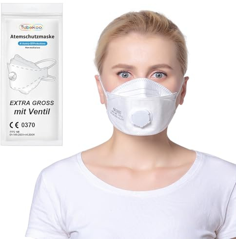 TubeRoo FFP2 Maske mit Ventil, Fischform 1 Stück Masken großer Kopf, Versand aus Deutschland, Staubmaske Feinstaubmaske Staubschutzmaske Atemschutzmaske mit Ausatemventil, Kopfband