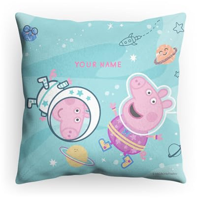 PICANOVA Kissen Peppa Pig mit Name - Weiches Plüsch Dekokissen mit Füllung - Personalisiertes Peppa Pig Kopfkissen für Kinder - Individuell Geschenk für Kinder - George Astronauten - 40x40cm
