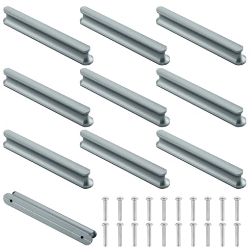 Mynoozi 10 Stück 120mm Long (96mm Lochabstand) Möbelgriffe, Griffe für Küchenschränke, Schrankgriffe Türgriffe Küche Stangengriff Schubladengriffe für Schrank, Möbel, Küche, Schublade (Grau)