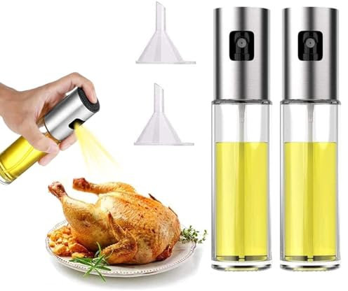 ChioSun 2 Stück Öl Sprayer Flasche, 100ml Essig Sprayer Spender, Dressing Spray Grilling Olivenöl Glasflasche, für Küche Kochen Salat Brot Backen BBQ (2 Pcs)
