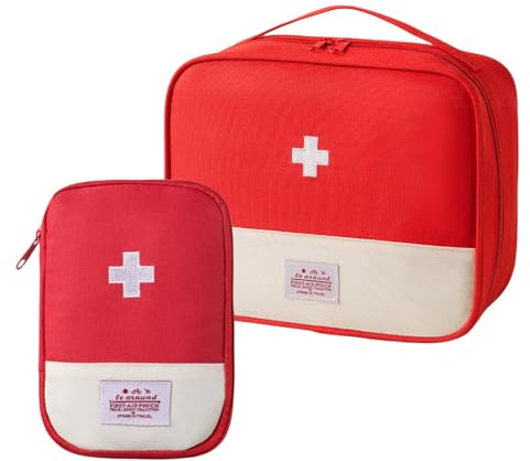 Fenglin-joy Medikament Tasche,2 Pcs Tragbar Reiseapotheke Tasche Medikamententasche wasserdichte Medizin Aufbewahrungstasche für Reisen Camping zu Hause Wandern (Rot)