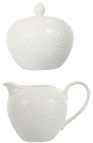 Ciieeo Juego De 2 Jarras De Leche y Azucarero De Cerámica Blanca, Hervidor De Leche Compacto, Set Para Café Para Uso Cafeterías y Restaurantes
