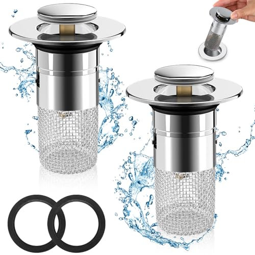 Waschbeckenstöpsel Pop Up Stöpsel Waschbecken Waschtisch Ablaufgarnitur Abflussstopfen mit Sieb Universelle Popup Ablaufventil für Aufsatzwaschbecken Badewannenstöpsel Abflusslöcher(34-40mm)