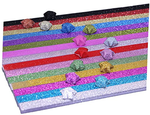 Lurrose 18 gefaltete Papiersterne Papierstreifen zum Sternfalten Origami-Papier buntes Sternenpapier Stern Papier machen Berühmtheit Hinweis Blitzbohren Sternenbanner Kind Papier falten