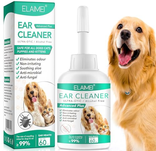 AIKUWWOIRQIA Ear Cleaner For Dogs, 60ml Dog Ear Drops for Infection Antibiotics, Dog Ear Drops Support Itchy, Yeast and Wax, Stops Head Shaking, Odours & Irritation, Ear Drops for Dogs and Cats