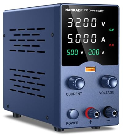 DC Power Supply, 0-32V 0-5A Bench Power Supply with USB Fast-Charging Port/High Accuracy 4-Digit LED Display,Variable Power Supply with Encoder knob/USB port Output Real-time Display