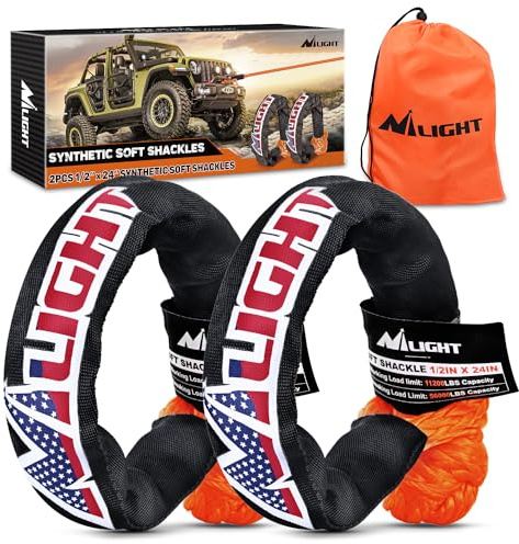 Nilight 2 grilletes sintéticos Suaves de 1/2 Pulgada x 24 Pulgadas (Resistencia a la Rotura de 55 Libras) con Mangas adicionales para Vela, SUV, Todoterreno, Remolque, UTV, ATV, Camiones 4x4