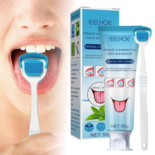 Tongue Cleaning Gel with Brush, Oral Thrush Treat-Ment for Mouth, Oral Care Removes for Oral Odor, Brush Tongue Scrapers Fresher Breath in Seconds, Tongue Brush Alternative for Hygiene