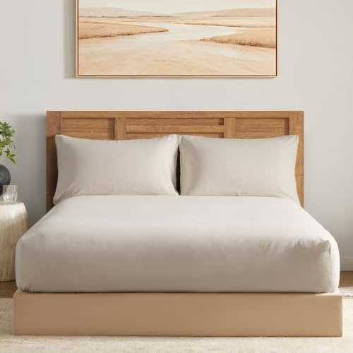 DAPU Halbleinen Spannbettlaken, Naturfaser Luftiges Kühlendes Sommerbettlaken, Gewaschenes Weiches Leinen Baumwolle Spannbetttuch für Hotsleepers, 180×200cm mit 30cm tiefen Tasche, Beige